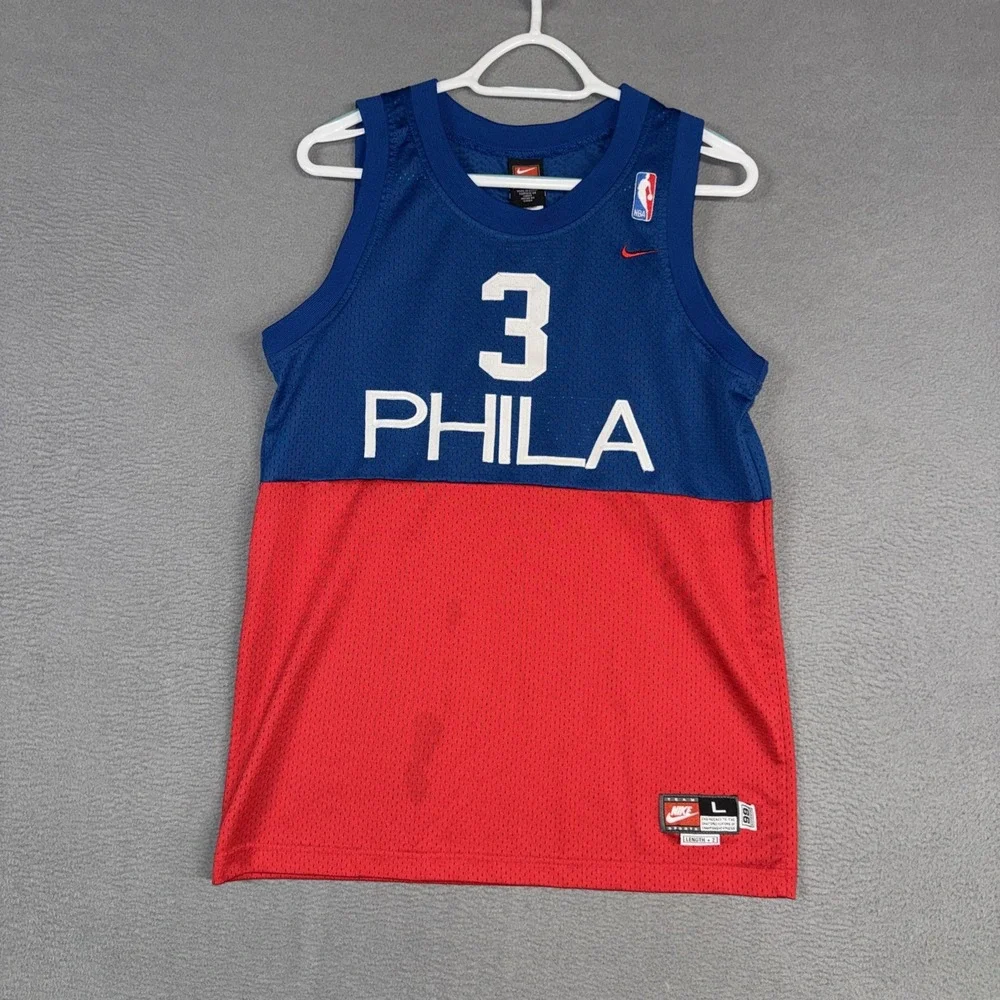 Nike Philadelphia 76ers Allen Iverson Jersey Blue Red Youth Large Team Sports
